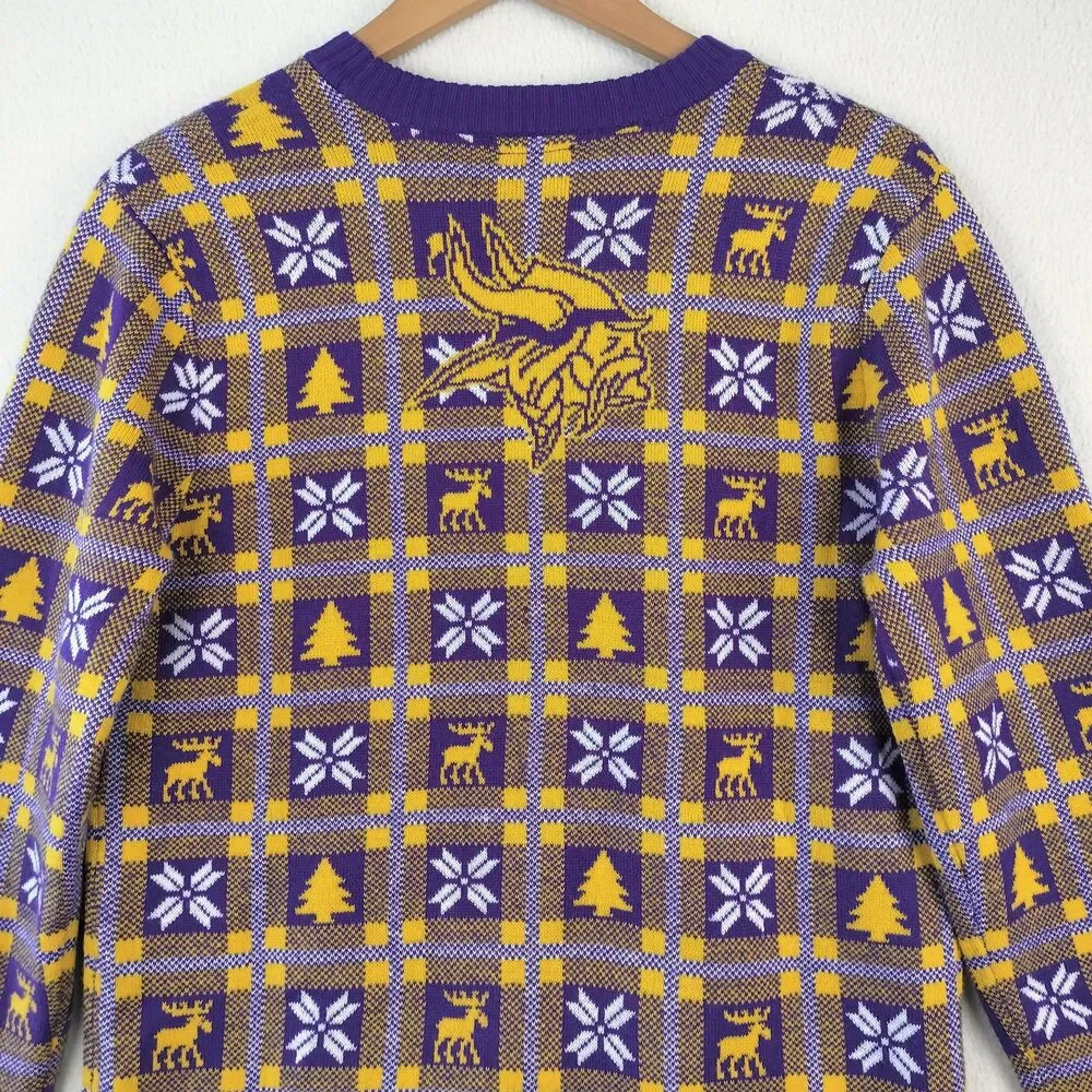 Minnesota Vikings Sweater Mens S Purple Gold Fair Isle Nordic Graphic Print SKOL